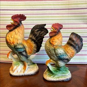 VTG Norleans Japan Rooster & Hen Matching Ceramic Figurines Farmhouse Decor